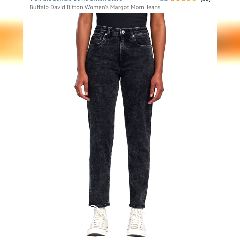 -Buffalo David Bitton Black Mild White Wash Margot High Waisted Mom Jeans